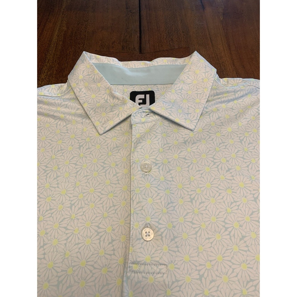 Footjoy Golf Floral Polo Shirt Mens XL Stretch Lisle Daisy Print Morgan Run Logo